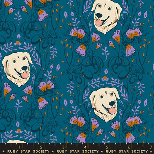 Dog Park Golden Garden in Teal - FQ or more