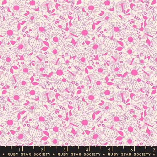 Tiny Frights Halloween Floral in Neon Pink - FQ or more